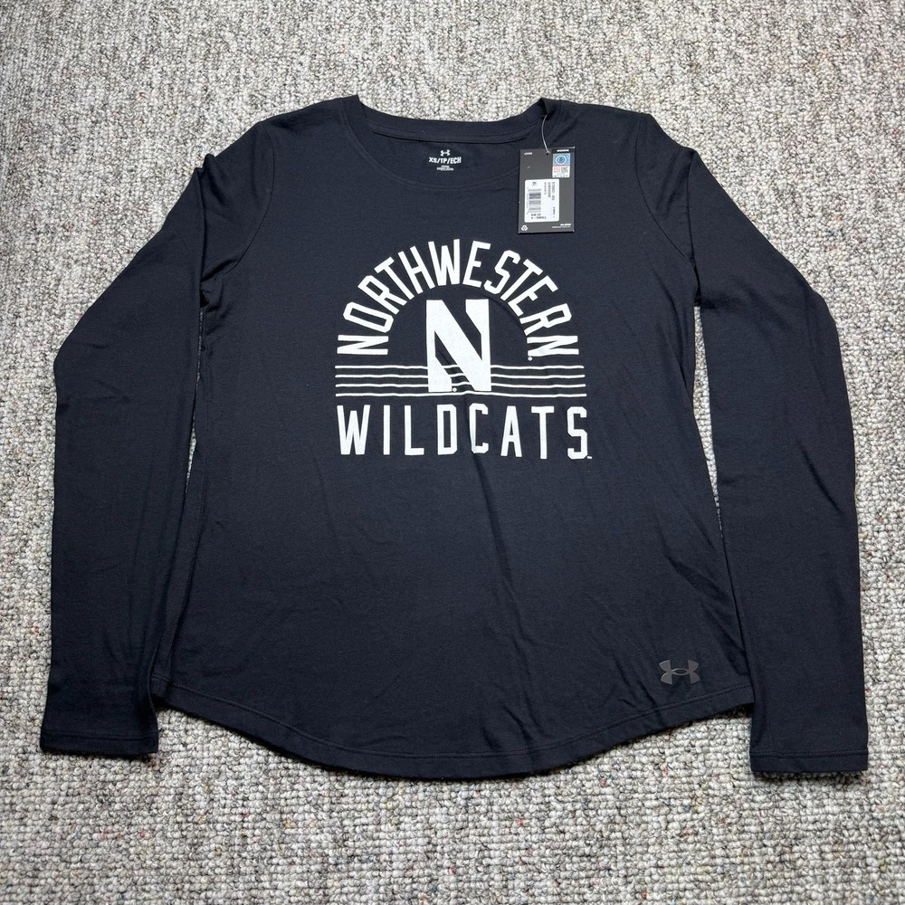 Under Armour Shirt Mens XS Northwestern Wildcats Long Sleeve Black NWT